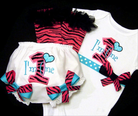 First Birthday Girl Outfit, M2M Mud Pie, Zebra Print, Pink and Turquoise, Birthday Outfit, I'm One, Number One