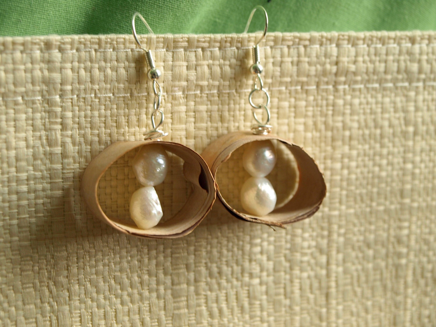 Birch Bark and Fresh Water Pearls Earrings