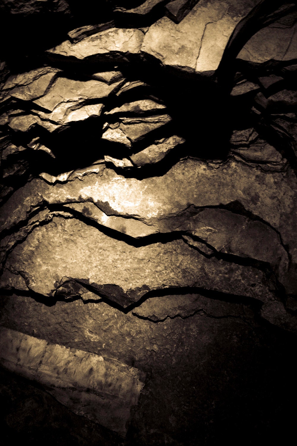 Photograph Sepia Stacked Stones in Underground Cave - 8x12