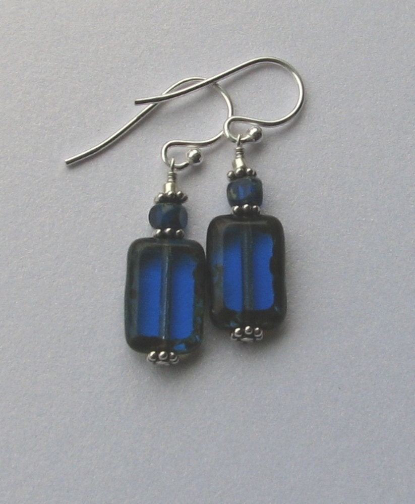 Cobalt Czech Glass Sterling Silver Earrings