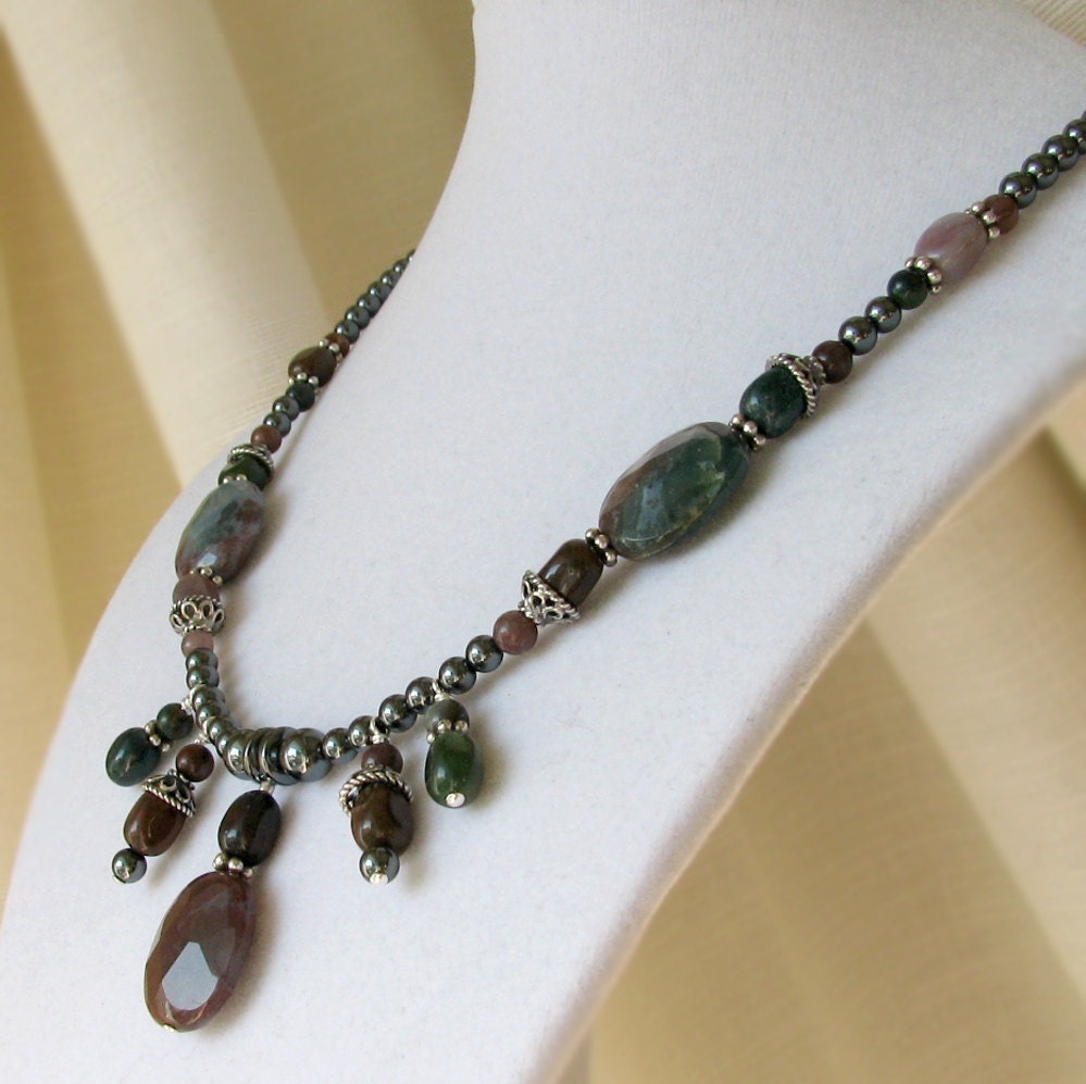 Jasper and Hematite Sterling Silver Toggle Back Necklace