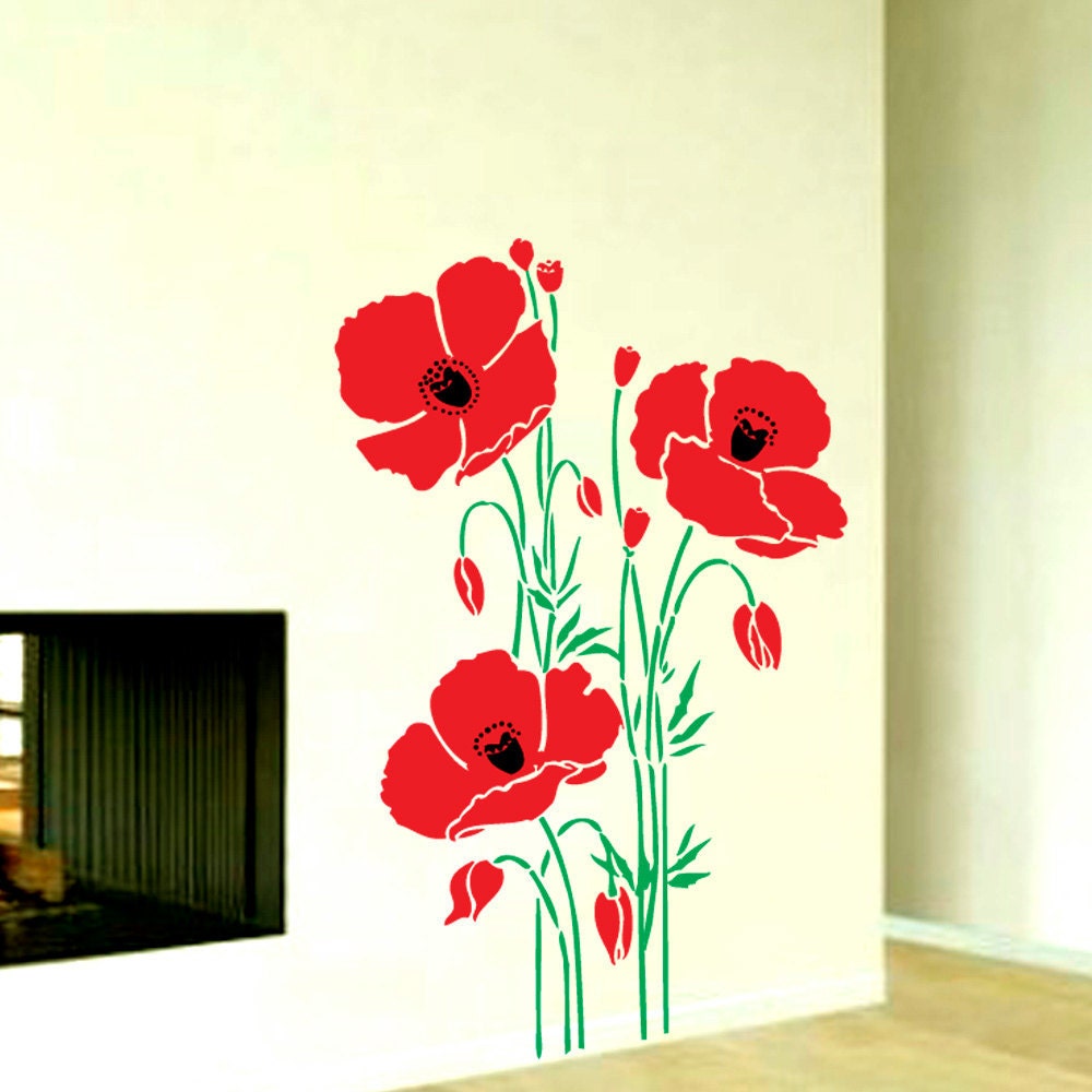 Red and Yellow California Poppies Living Room Interior Wall Home Decor Flower Vinyl Decal Sticker - VINYL2079DECALS