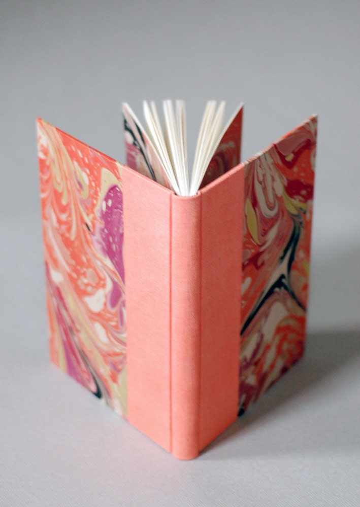 Marbled Journal in Coral, Cerise, and Green with Coral Linen Binding