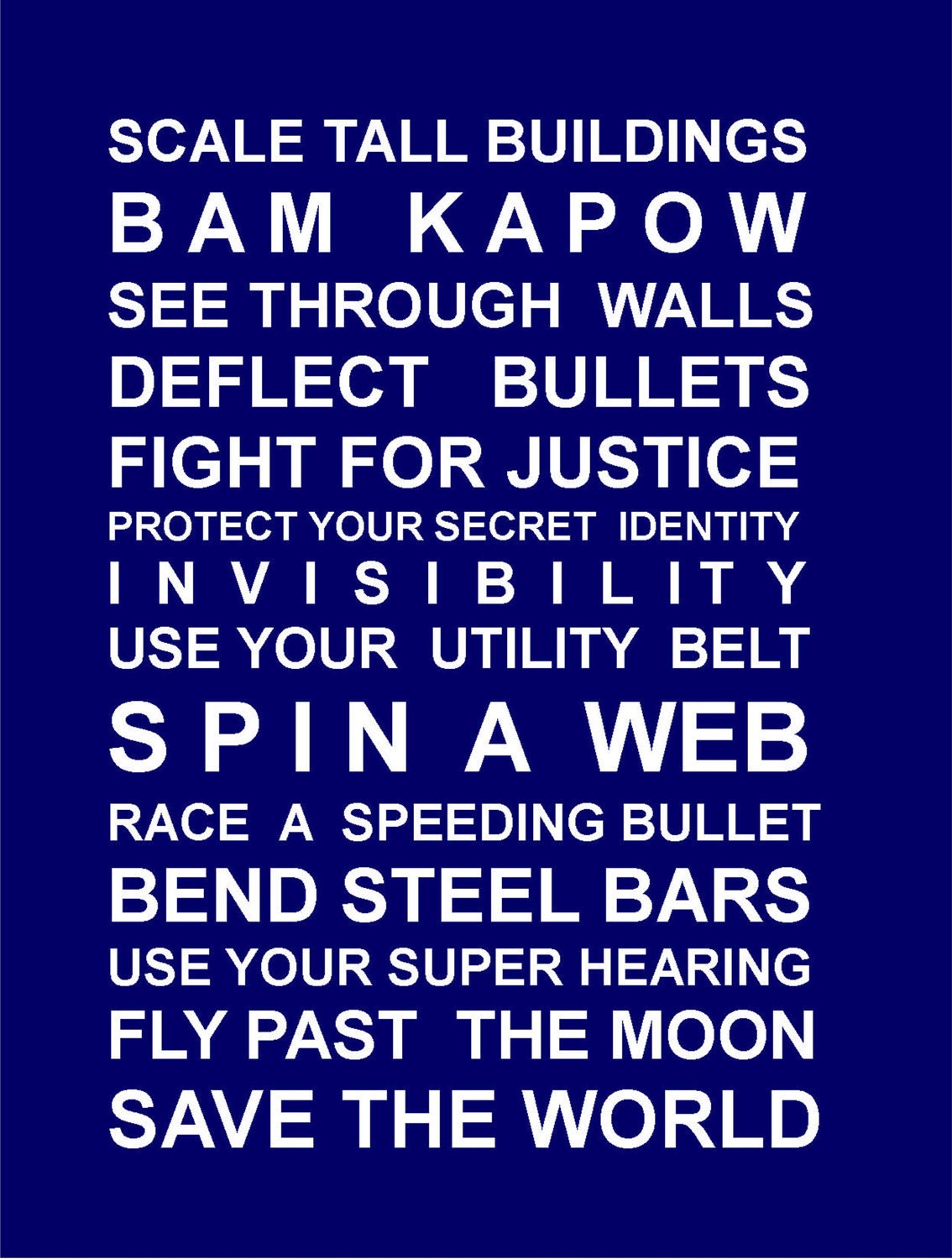Superheros- typography bus scroll poster