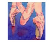 Ballet Dance Art Watercolor Print Women Teen Girls Girls Men Recital Turquoise Floor on Pink Toe Shoes Grace and Elegance 12 x 12 Under 30