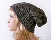 Slouchy Beanie Hat - Knit Knitted Hat - Slouch Hat Beanie - Brown Hat - Wool Hat - Mens Hat - Womens Hat - Chunky Knit Beanie