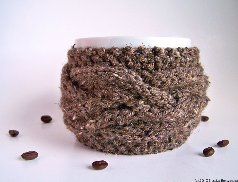 Coffee Cup Sleeve in Barley Brown - Coffee Cup Cozy - Tea Cozy - Mug Cozy - Knit Cup Cozy - Coffee Mug - Tea Cosy - Mug Cosy - Cup Cosy