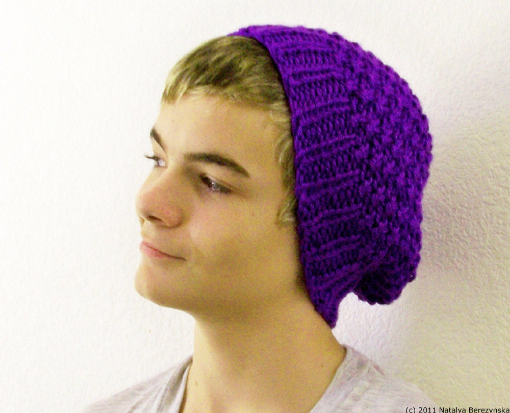 Men's Hat in Purple - Slouchy Beanie - Knit Hat - Mens Hat - Knitted Hat for Men - Neon Beanie Hat -  Bright - Fathers Day Gift