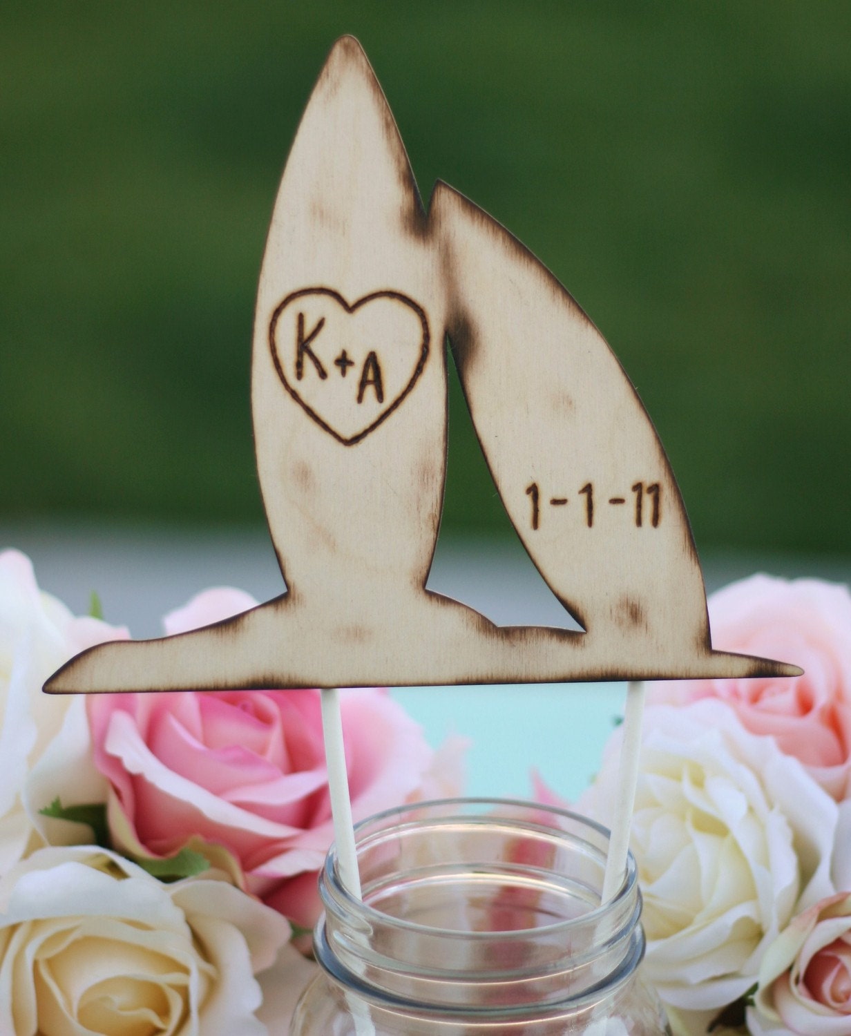 Wedding Cake Topper Surf Board Personalized Heart (item E10265)