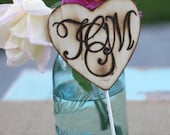 Personalized Monogrammed Engraved Heart With Initials Wedding Cake Topper Fancy Font Design Rustic Chic Wedding