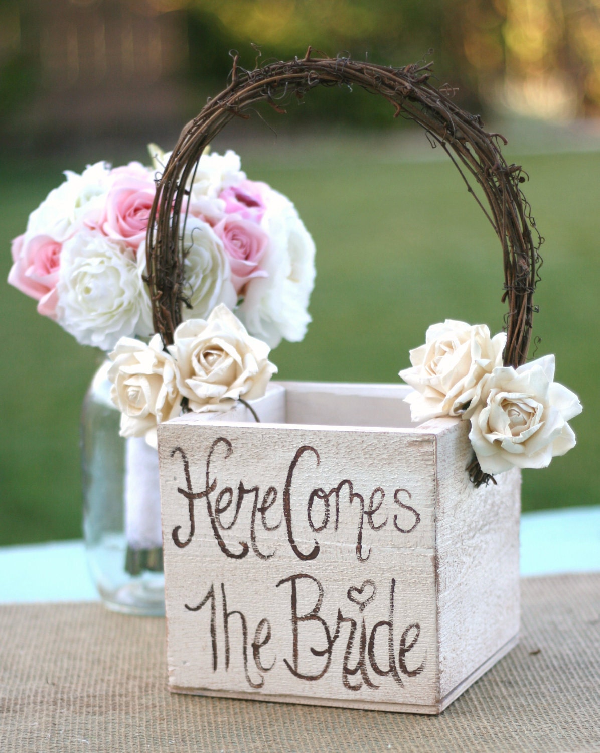 Shabby Chic Flower Girl Basket Rustic Wedding Decor (item B10086)