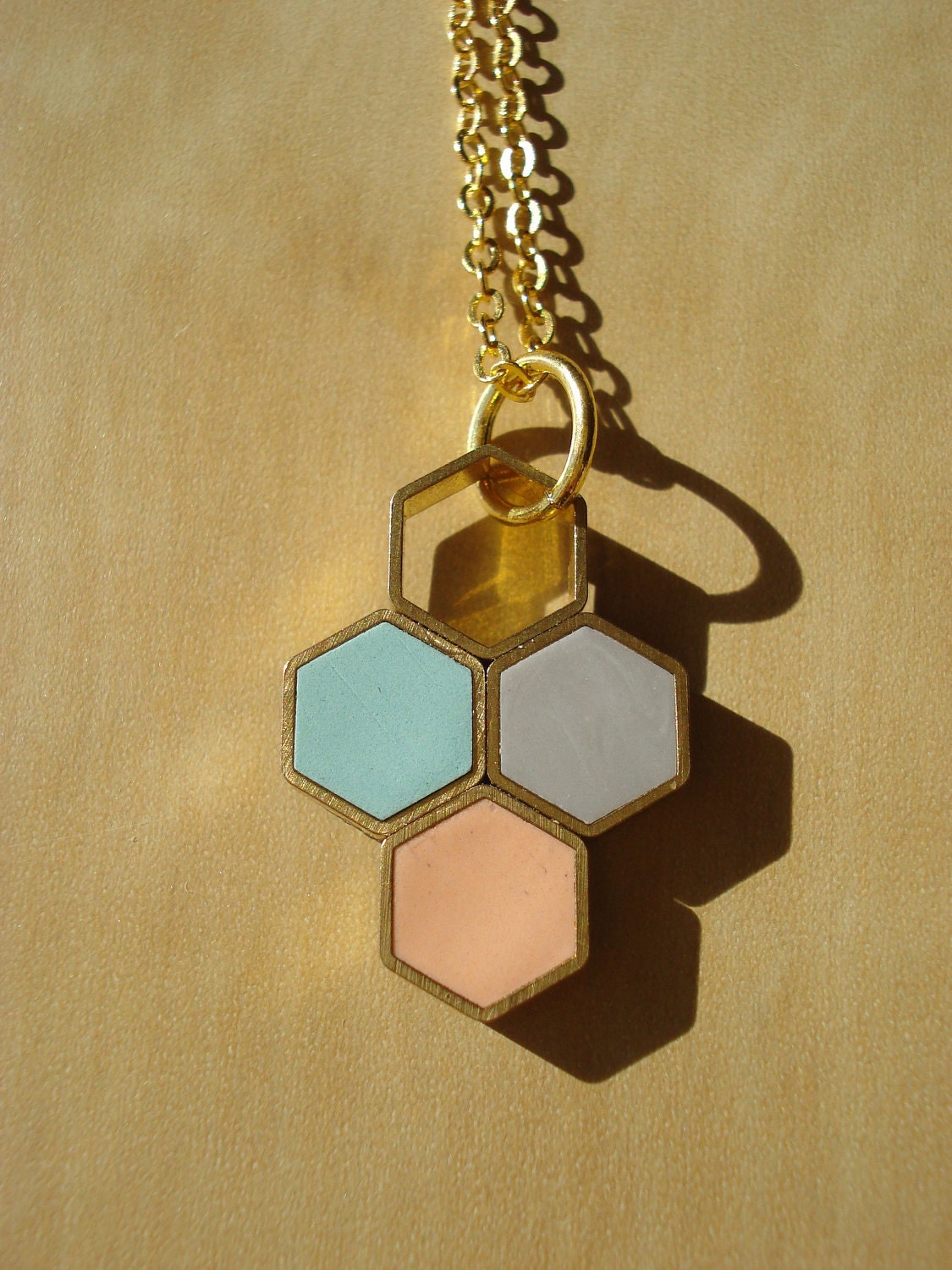 tri-colour honeycomb hexagons pendant 015 - necklace