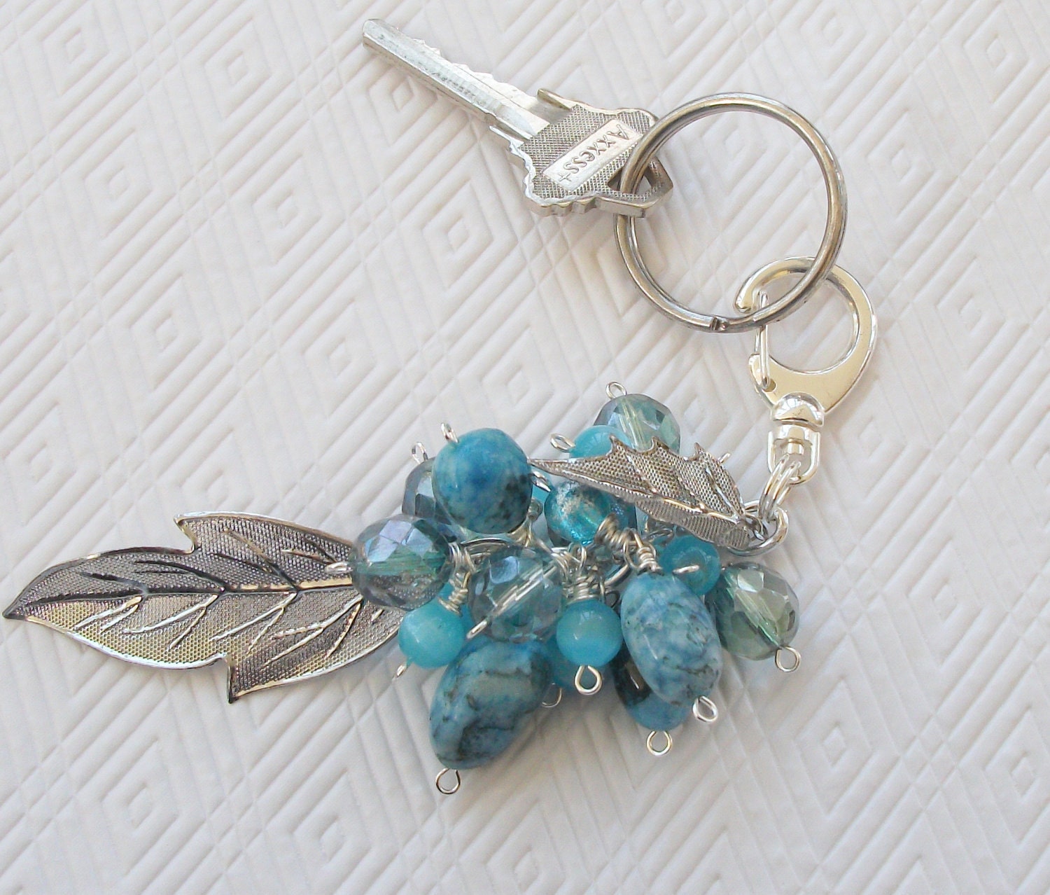 Leafy Turquoise Purskey Purse Charm Key Chain Purse Bling