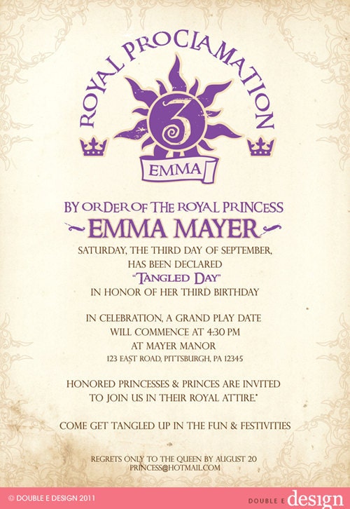 Tangled or Princess Birthday Invitations