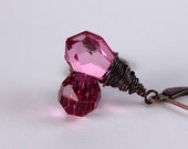 Pink briolette and antique copper leverback earrings (219) - Flat rate shipping