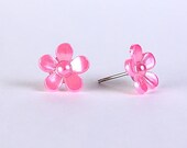 Valentine's day sale - Pearlized hot pink daisy flower earrings READY to ship (278)
