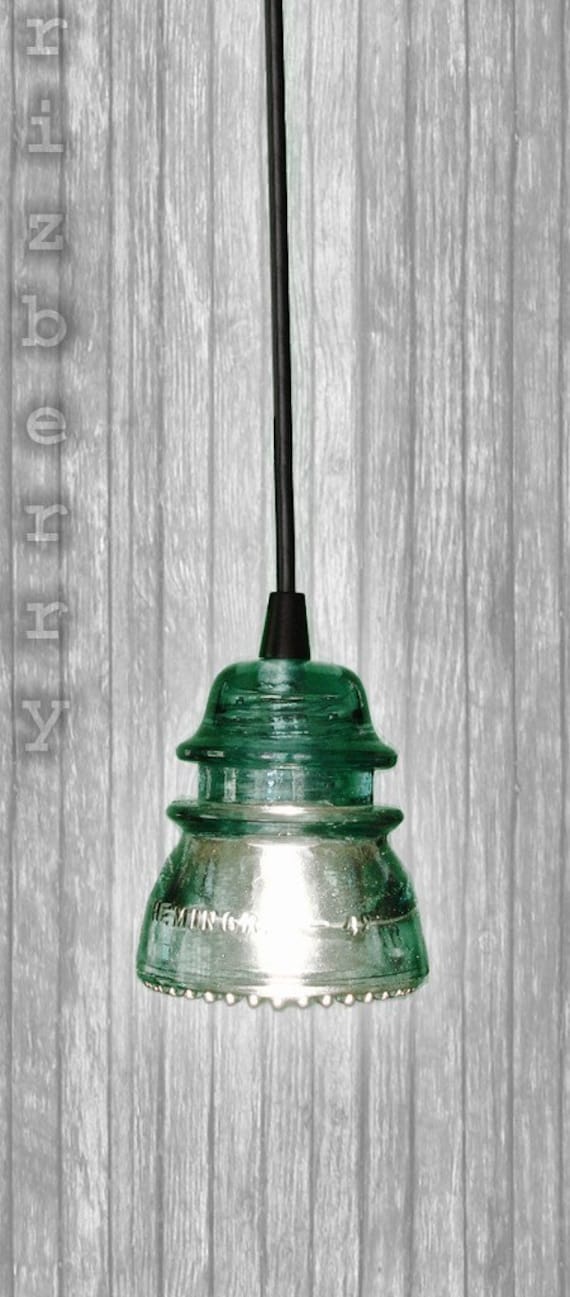 Repurposed Glass Insulator Pendant Light with Black by RizBerry