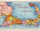 1930s Cape Cod postcard vintage tourists' auto map souvenir - Free U.S. shipping