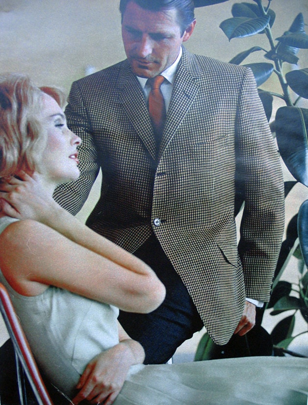 Vintage Esquire magazine photo houndstooth check jacket 1961 retro Mad Men - Free U.S. shipping