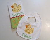 Babies, Rubber Duck Applique Bib and Burp Cloth Set , with Monogram