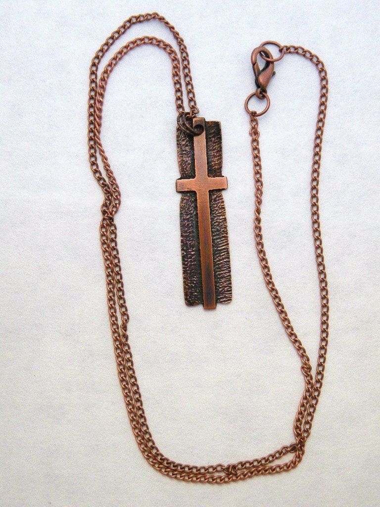 Etched Copper Cross Necklace Handmade OOAK Goth Medieval Design