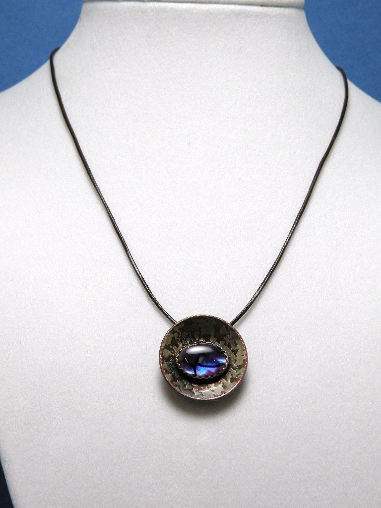 Purple Paua Shell Copper and Sterling Silver Necklace Handmade OOAK