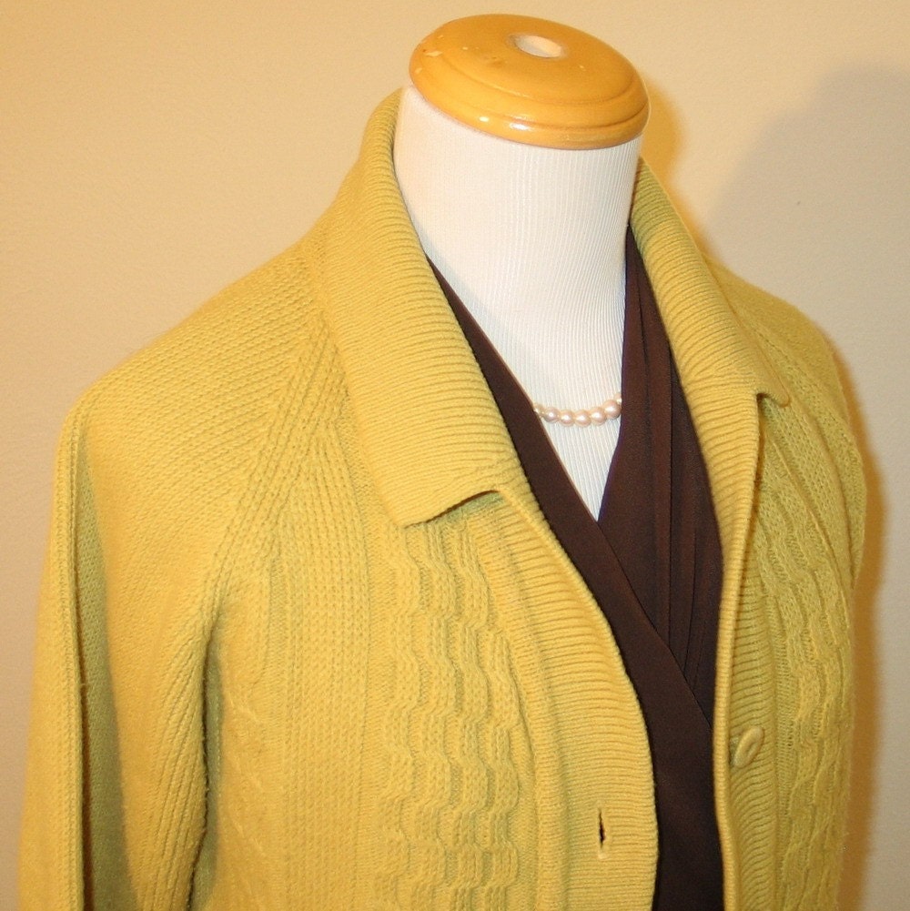 Mellow Yellow Mustard Golden Rod Cardigan Sweater S M - LessThanPerfect