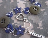 Military Button Bracelet I love my Sailor Hearts and Stars Bracelet