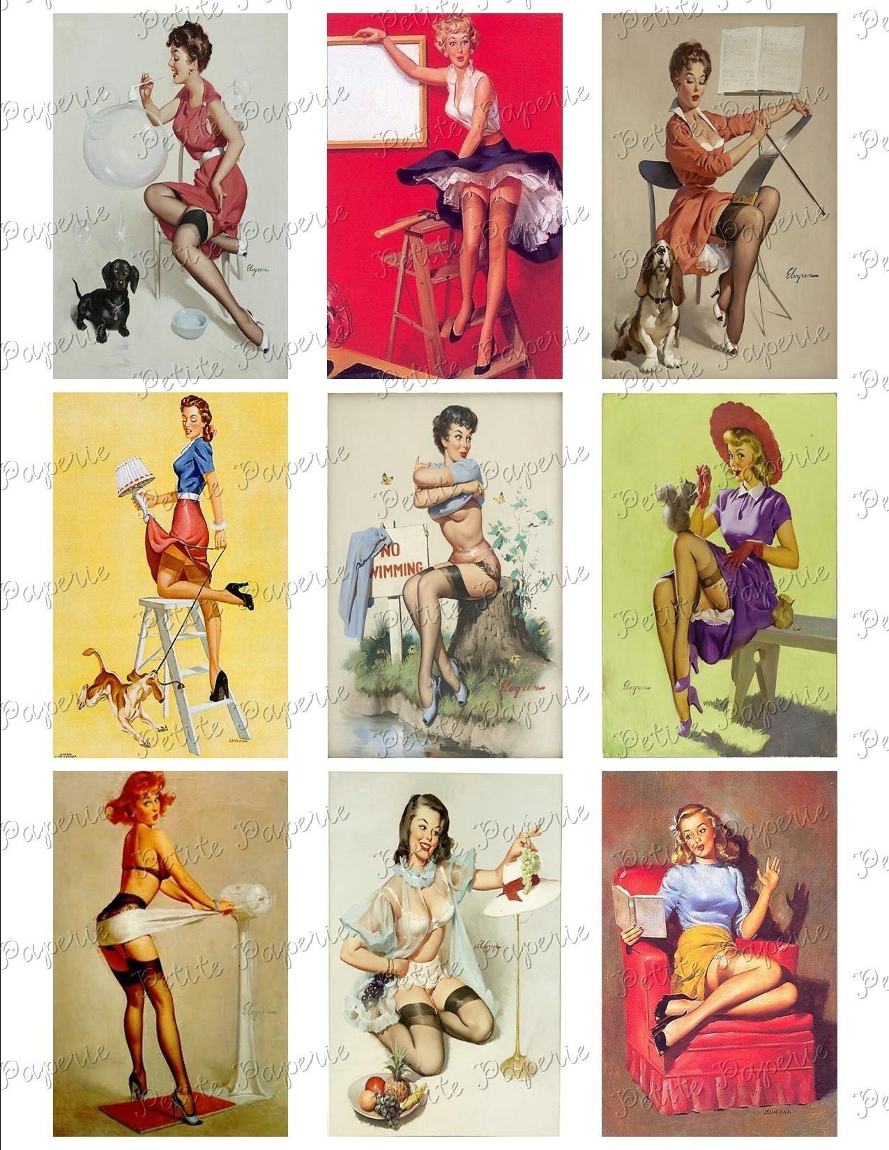 Vintage Pin-Up Girls Digital Download Collage Sheet E 3.5 x 2.25