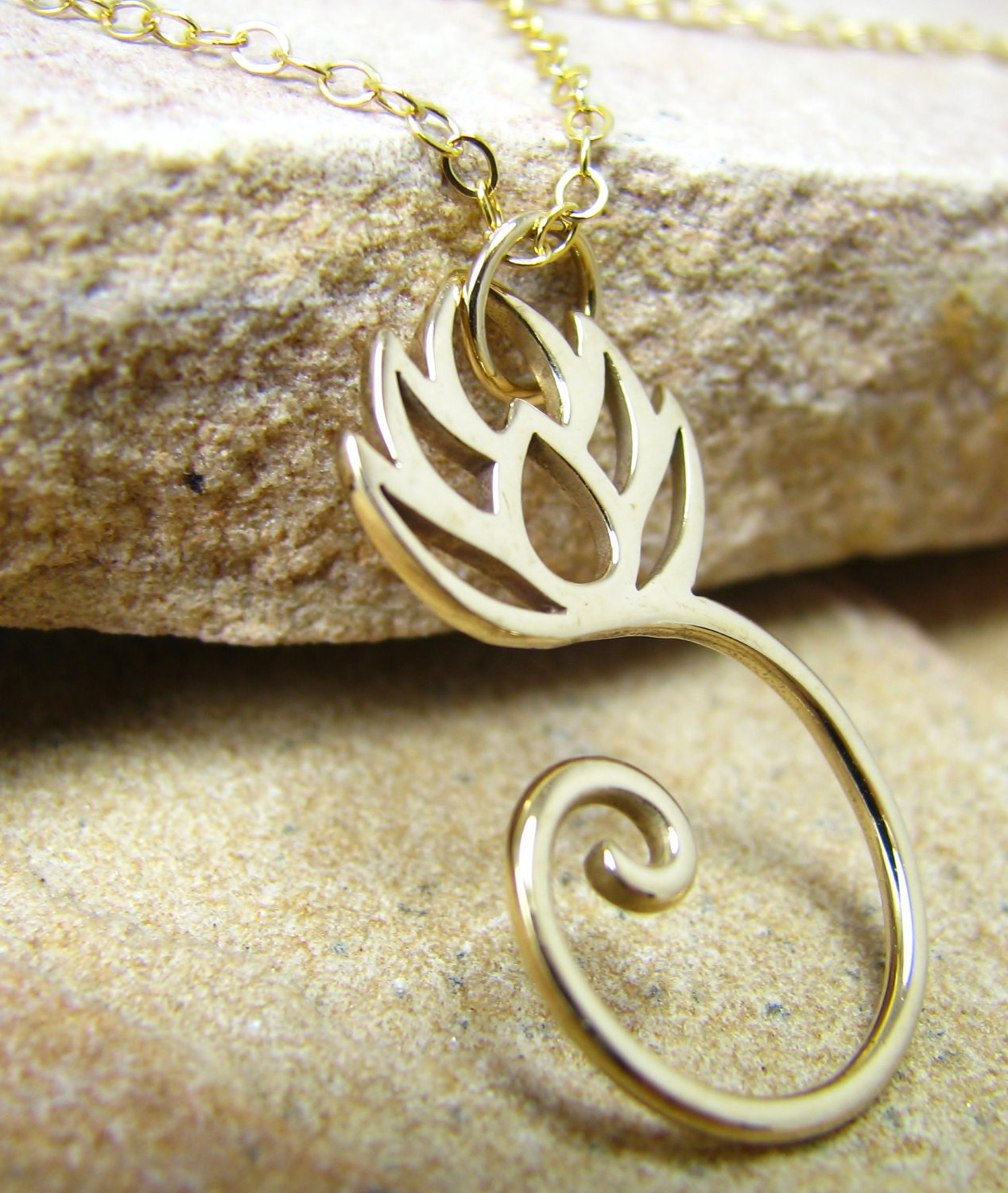 Yoga Jewelry, Lotus Charm Necklace, Minimalist, Bronze