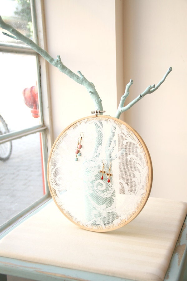 Earring Hanger made from vintage lace - Framed Earring Organizer -  ready to ship