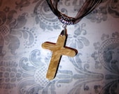 Hand Carved Cross Pendent -Olive wood burl necklace, simple and beautiful