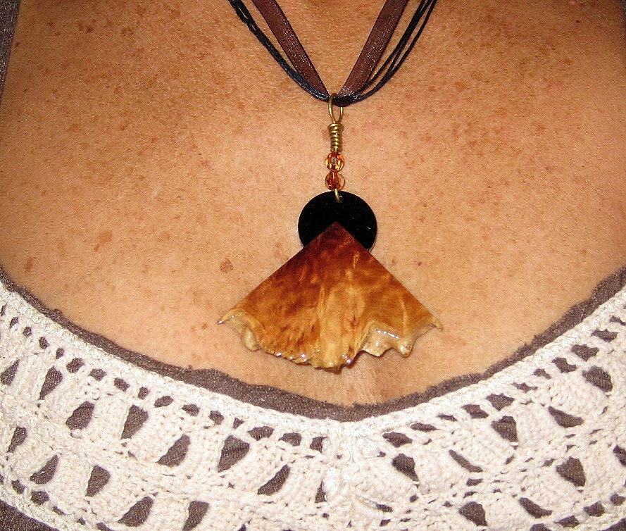 Hand Carved red mallee burl and ebony pendant unique jewelry OOAK