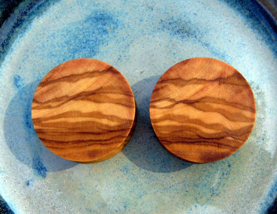 Olive Wood ear plugs, 25 mm gauges, 1 inch gauge, hand turned, organic, Arizona grown