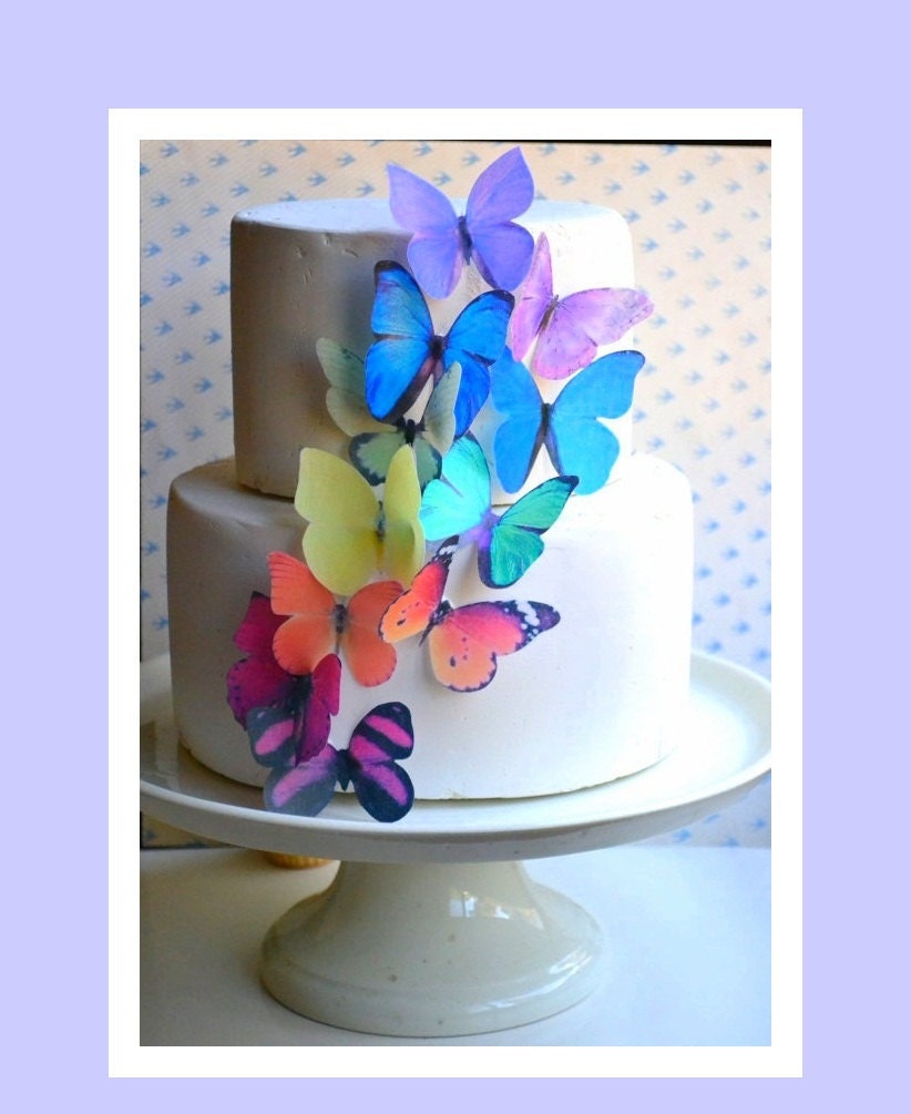 The Original EDIBLE BUTTERFLIES - Large Rainbow Assortment - Cake & Cupcake Toppers - Edible Cake Decorations