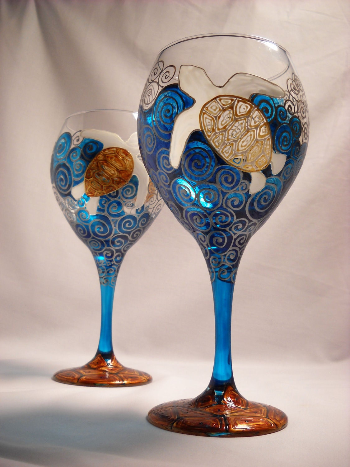 Wedding Wine Glassware Hand Painted Glasses Sea Turtles Art on Glass
