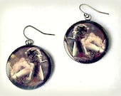 Vintage Egyptian Flapper Dangle Earrings Ziegfeld Follies Showgirl Jewelry Sepia Black and White Pin Up -In Stock