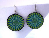 Peacock Feather Dangle Earrings Psychedelic Kaleidoscope Burning Man Jewelry - Hippie Boho - Under 25 Gift