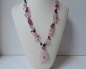 Heart of Glass, Intoxicating Hot and Girly Necklace with Rose Quartz, Obisidian and Vintage Glass.