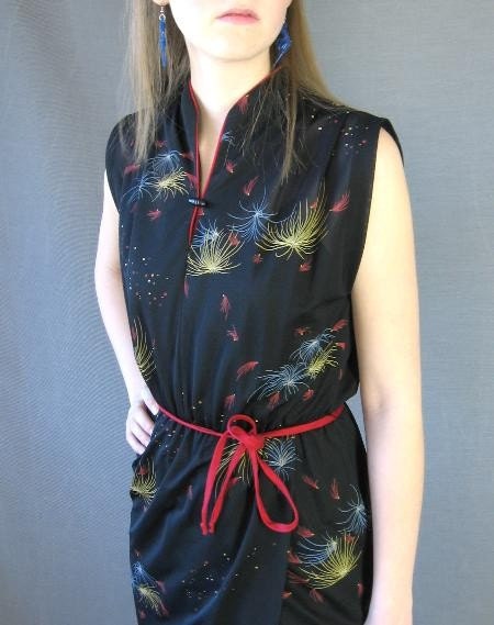 70s Vintage Summer Dress Novelty Print FIREWORKS Sarong Style Medium