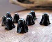 Black Antique Brass Bead Caps set.  Enameled Black Flower Caps. Black Jewelry Findings