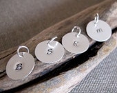 Hand Stamped Sterling Silver Disc. Initial Letter Charm Circle. Engraved Silver Dangle 1/2 inch