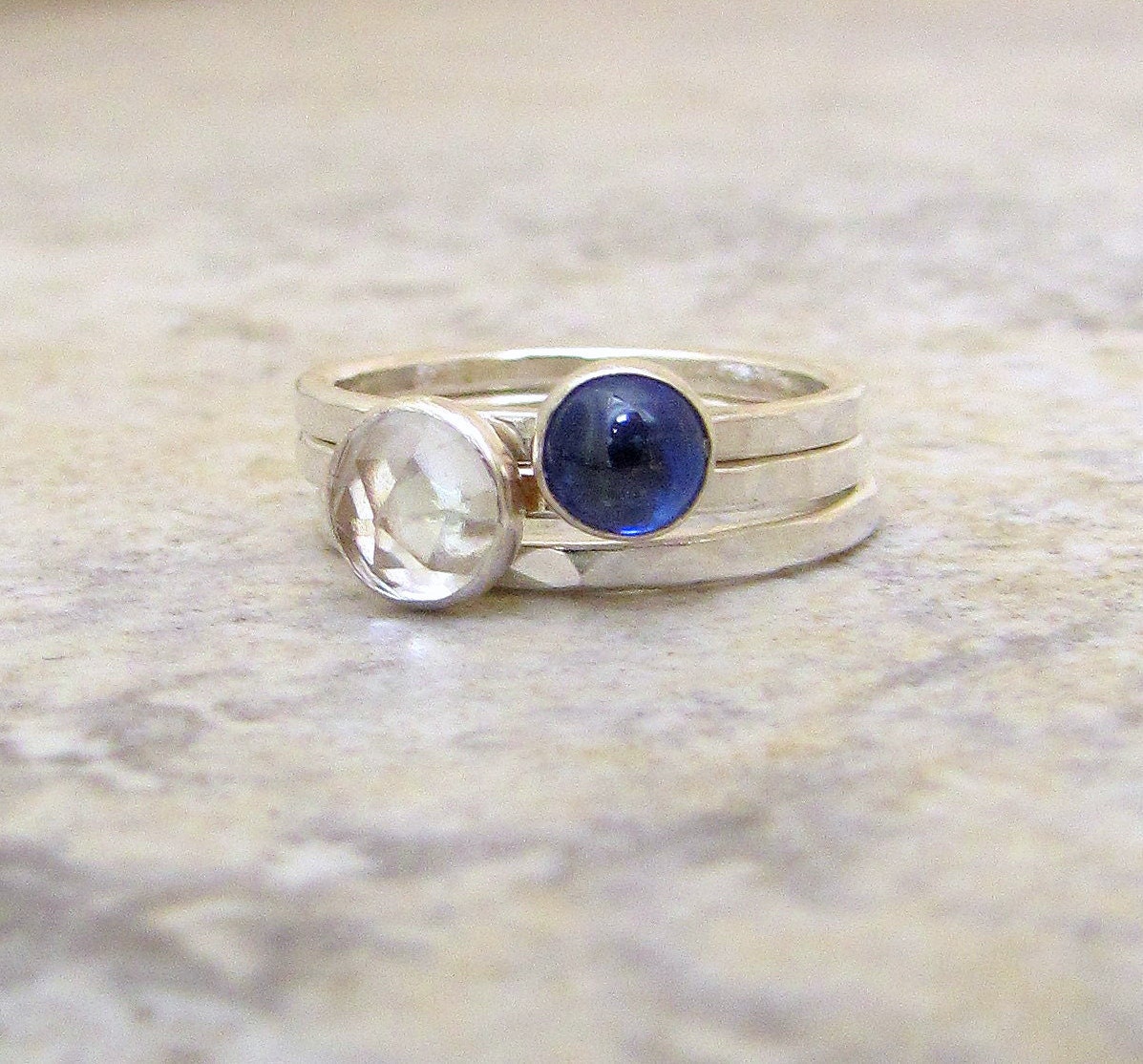 Kyanite Topaz Ring Set Silver Stacking Ring Set
