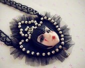 sale - Queen of the Damned - black goth Neck Piece with tulle and vintage pearls. Vampire necklace by KarolinFelix
