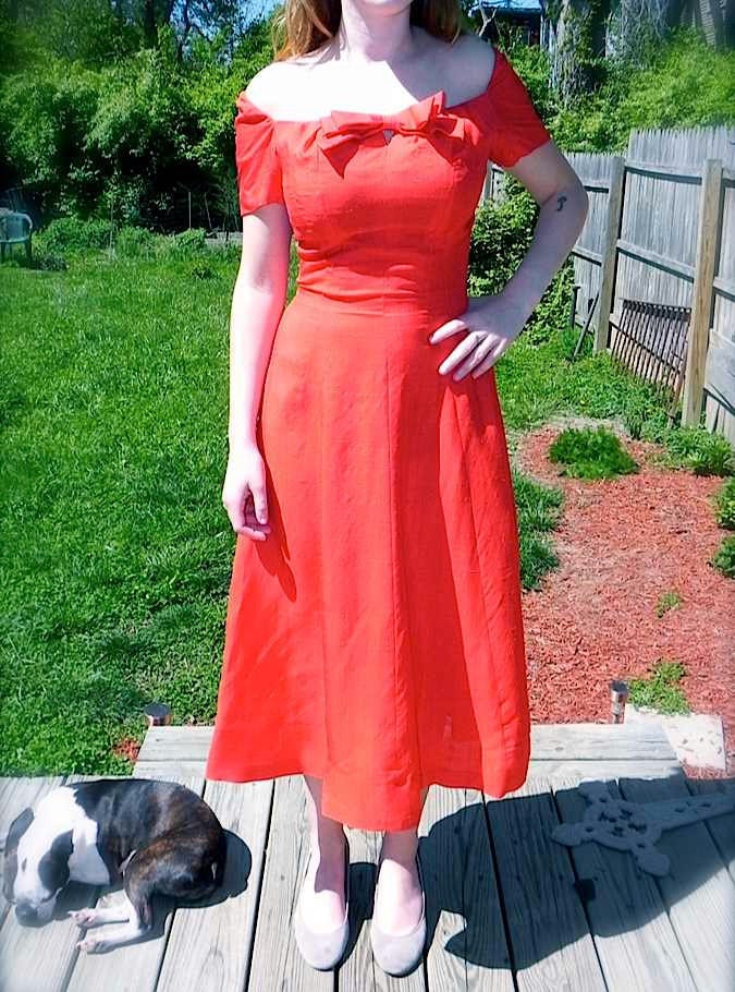 Scarlett Stunner Vintage 1950s Red SILK Party Dress with Scooped Neckline  S M -on sale-
