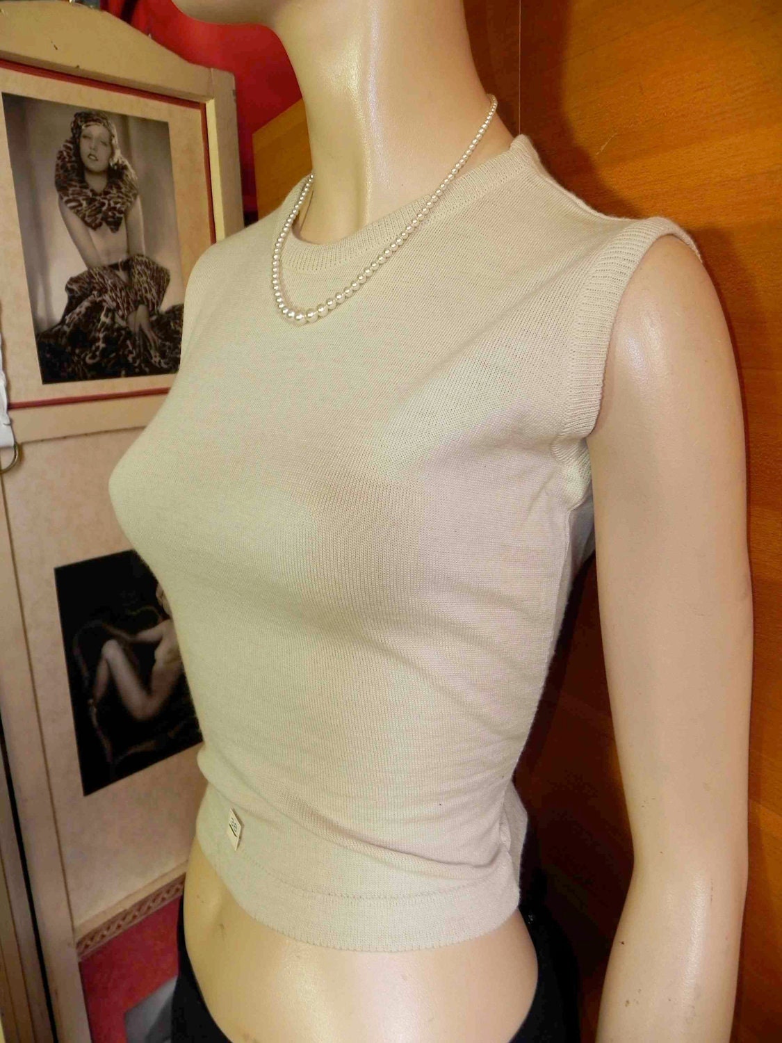 NOS Dead Stock Vintage 40s 50s Latte Sweater Girl Top M L XL -on sale-