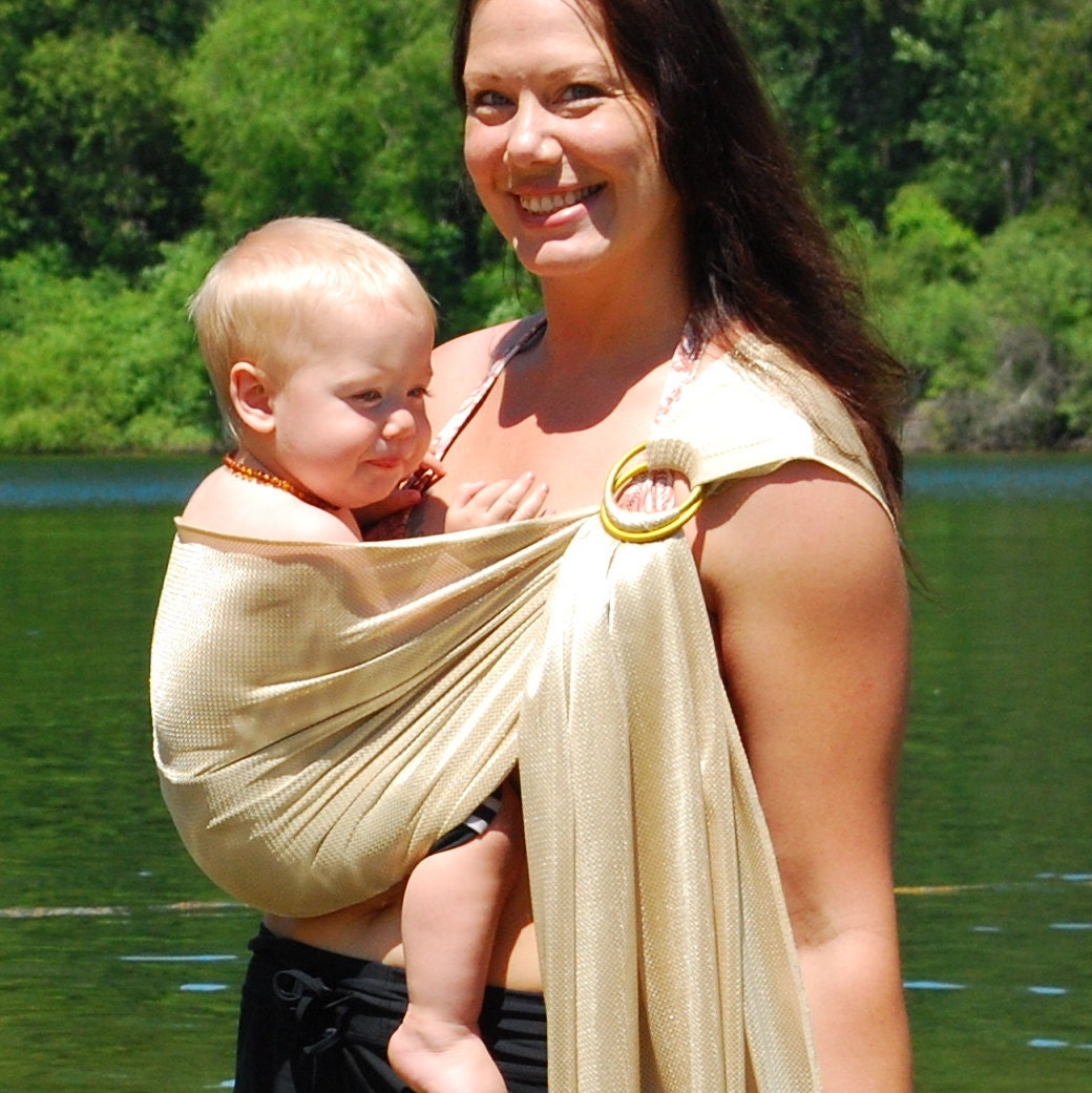 Ring Sling Baby Carrier Water Mesh Shimmery Gold for Pools, Beach Vacation, Shower - Made to order