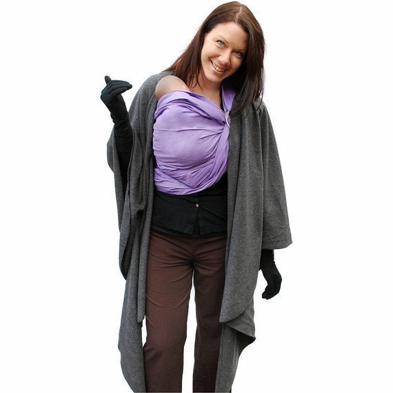 Fleece Poncho Maternity Coat Babywearing Jacket Wrap around in Charcoal Gray - Made to Order