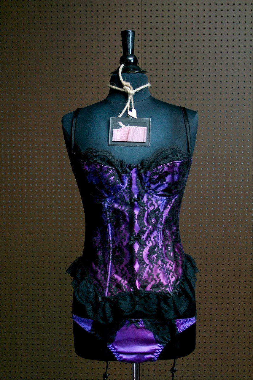 Vintage Deep Purple Lace Corset "Color Fade" Bustier Top C 38