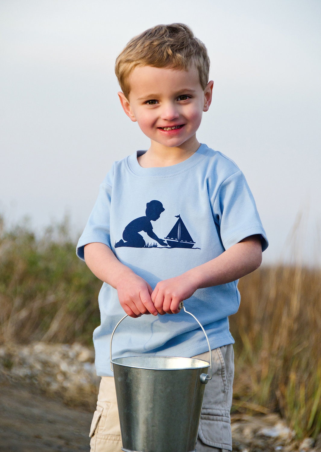 Little Sailor Short Sleeved Nostalgic Graphic Tee in Sky Blue with Navy FREE SHIPPING